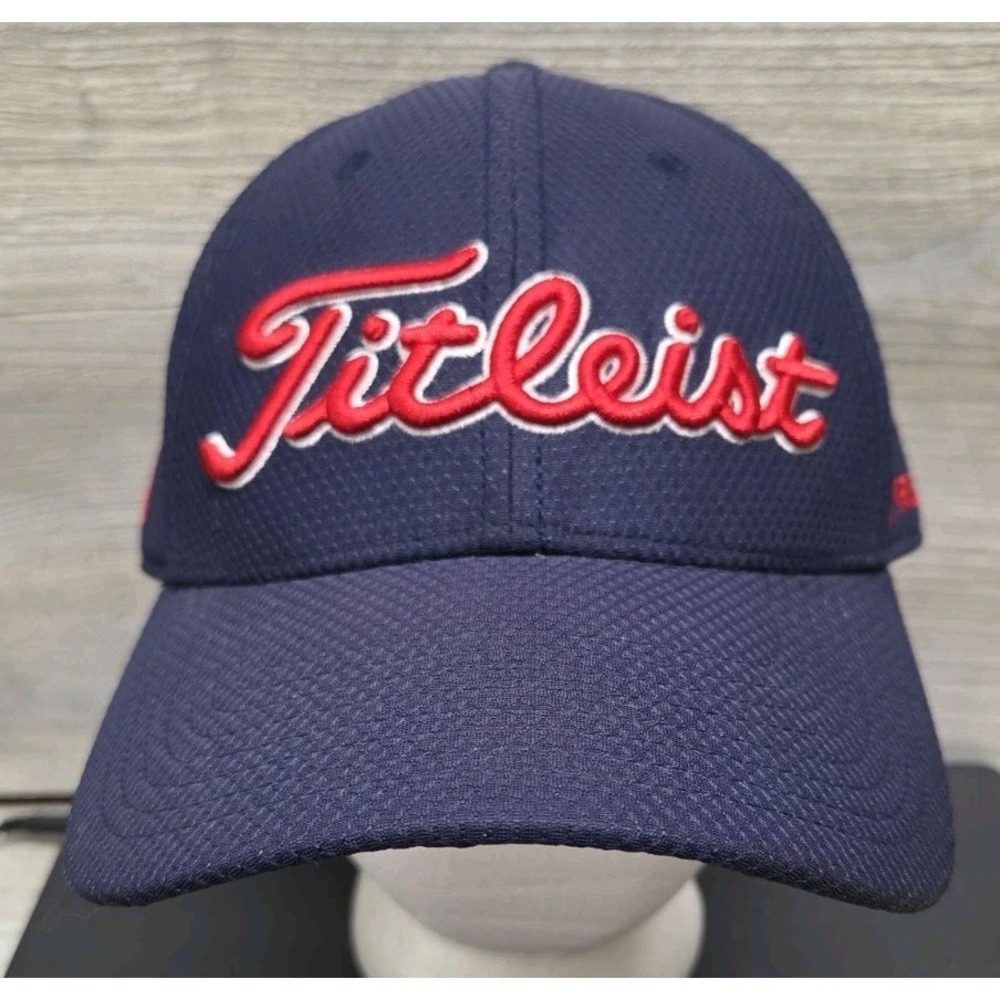 Vintage Y2K Titleist By New Era Fitted Golf Hat Navy Blue/Red Size M/L H2